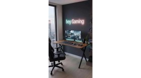 Resim Hey Modüler Mobilya 120 cm Gaming Profesyonel Oyuncu Masası Ceviz Tabla, Siyah Metal Ayaklı Hey Gaming 