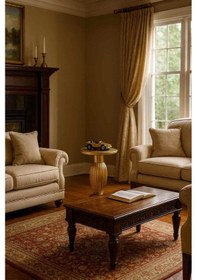 Resim Tekli Mantar Sehpa Doğal Masif Ahşap Dekoratif Yan Sehpa - Altın Renk Altın 