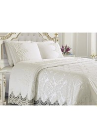 Resim Çeyiz Diyarı Fransız Güpürlü Arus 3 Parça Pike Seti Krem 
