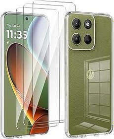 Resim LYZXMY Motorola Moto G15 4G/Moto G15 Power 4G (6.72") için kılıf, şeffaf cep telefonu kılıfı + 3 adet sertleştirilmiş cam koruyucu folyo, yumuşak silikon TPU koruyucu kılıf 