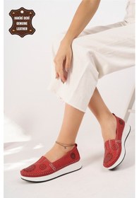 Resim Elit Mn85l21c Kadın Hakiki Deri Espadril Kırmızı Kırmızı 