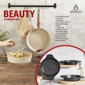 Resim Amboss Beauty 6 Parça Granit Kapaklı Tencere - Tava ve Sahan Seti 