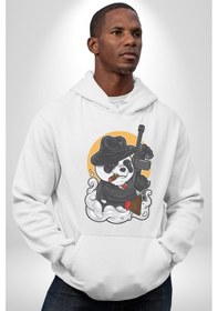 Resim Gangster Panda Kadın Erkek Beyaz Kapüşonlu Sweatshirt Hoodie Beyaz 