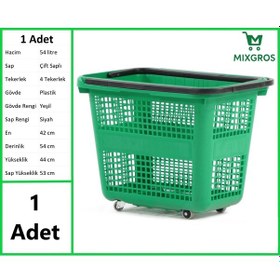 Resim Tekerlekli Plastik Market Alışveriş El Sepeti 54 Litre Yeşil 1 Adet 