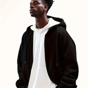Resim Erkekler için Kapüşonlu Rahat Uzun Kollu Ceket, Fermuarlı Spor Hoodie, Sonbahar Kabanı 