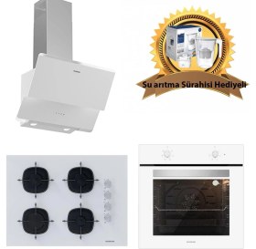 Resim Silverline Beyaz Cam Ankastre Set 3490 - CS5665W01 65CM Ocak - BO6501W01 