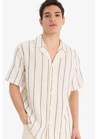 Resim DeFacto Regular Fit Apaş Yaka Yazlık Çizgili Kısa Kollu Gömlek E4944AX25SPER83 