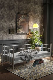 Resim Unimet Lalas Daybed Tek Kişilik Sedir Metal Karyola 90x200 Beyaz (AHŞAP LATALI) 