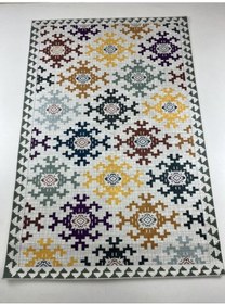 Resim Kaymaz Tabanlı Yıkanabilir Dijital Baskı Çocuk Halısı Kilim Desen Çok Renkli 