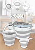 Resim Meleni Home 3'lü Set Katlanır Çamaşır Sepeti - Katlanabilir Akordiyon Su Kovası - Katlanır Koçero Maşrapa 