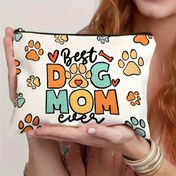 Resim 1 Adet En İyi Köpek Annesi Makyaj Çantası - Köpek Severler İçin İdeal Hediye, Renkli Pati İzleri ve Kalplerle Şık Beyaz Kozmetik Kılıfı, Seyahat ve Günlük Kullanım İçin Mükemmel 