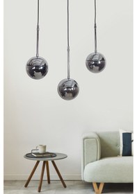 Resim Roza 3 Lü Krom-siyah Metal Gövde Füme Camlı Tasarım Lüx Sarkı... Krom 