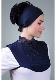 Resim Hürrem Bone Lacivert Tesettür Boyunluk Viskon Kumaş Göğüs Dantelli 1005_02 Lacivert 
