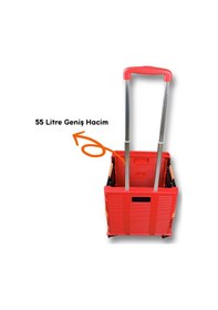 Resim 4 Tekerlekli, 55 Litre Kırmızı Katlanır Alışveriş Arabası 