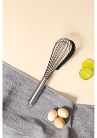 Resim Silikon Sıyırıcılı Paslanmaz Çelik Tel Çırpıcı Yumurtalık Sos Krema Karıştırıcı 25 Cm Çelik 