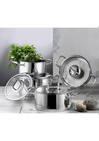Resim Aryıldız Vento Prestige Cam Kapak 8 Parça Tencere Set 