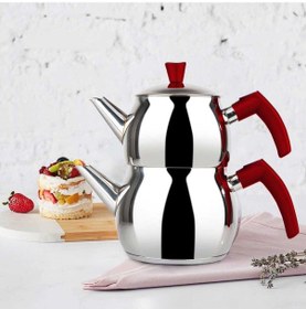 Resim Bondila Aile Boy Küre Çaydanlık Seti 1,2 Litre + 2 Litre (Kendinden Süzgeçli) 