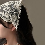 Resim Kadınlar için Şık Dantel Çiçekli Saç Bandı, Vintage Tarzı Saç Aksesuarı, Çiçek Nakışlı Üçgen Şekil 
