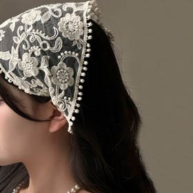 Resim Kadınlar için Şık Dantel Çiçekli Saç Bandı, Vintage Tarzı Saç Aksesuarı, Çiçek Nakışlı Üçgen Şekil 