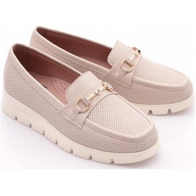 Resim Dgn 6095-1 Kadin Aksesuarli Loafer Ayakkabi Ekru 