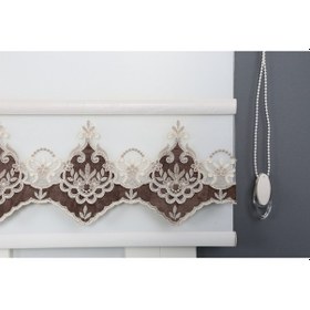 Resim Blind-x Kahve Çift Mekanizmalı Kadife Yasemin Nakışlı Tül Stor Perde Dayanıklı Alüminyum Kasa 