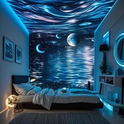 Resim 1 adet LED Gece Lambası Projektörü - Kosmik Su Dalgası ve Gezegen Tasarımı, USB Güçlü Atmosfer Lambası, Ayarlanabilir Parlaklık, Uzaktan Kumanda Dahil, Yatak Odası, Oturma Odası veya Oyun Odası Dekoru için Modern Fantezi Teması, Dekoratif Aydınlatma | Kosmik Tema | USB Güçlü Lamba, Yatak Odası için LED Işıklar 