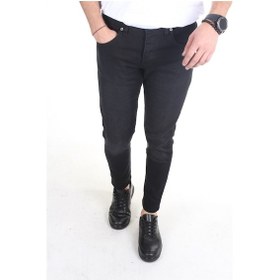 Resim Erkek Füme Düz Slim-fit Likralı Dar Paça Kot Pantolon Füme 