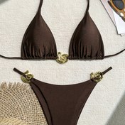Resim Yüksek Esneme Polyamit Tek Renk Yüzme Şortu Seti, Seksi, İki Parça, Saf Renk Metal Fermuar Süsleme, 200g/m² 1 Gram Ağırlık, 200g/m² 2 Gram Metrekare, %80 Polyamit %20 Elastan, 125g/m² Astar Dokusu, Plaj, Yüzme, Havuz, Tatil için 