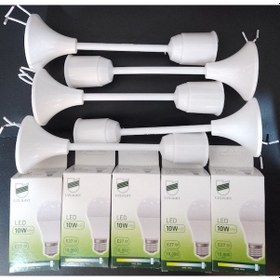Resim Muhafazalı Porselen Asma Duy Takımı 10w Led Ampül 5'li Set Paket 