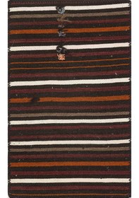 Resim Gerçek El Dokuma Çok Renkli Çizgili Kilim Paspas 