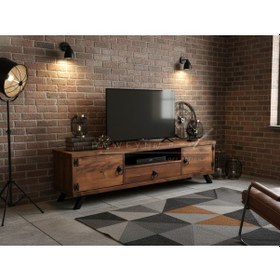 Resim Raweyn Pearl Doğal Ahşap Çekmeceli Tv Ünitesi - 130cm Ceviz 