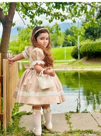 Resim H L Y Karol Tasarım Kapiçino Dantelli Vintage Kız Bebek Elbisesi,doğum Günü,fotoğraf Çekim Elbise,0-12 Yaş Uygun Kahverengi - Krem 