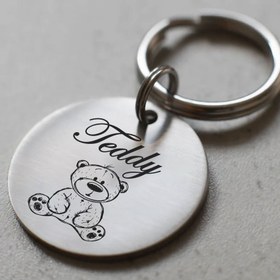 Resim Teddy Bear Figürlü Evcil Hayvan Künyesi - Kedi ve Köpek İsimliği - Büyük- 1TL'den Biraz Büyük (2.7 cm) / Gümüş Madeni 