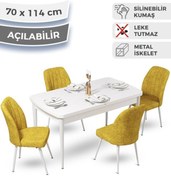 Resim Canisa Ege Serisi 70x114 Açılabilir Mutfak Masası Takımı Beyaz Masa Ve 4 Hardal Sandalye 