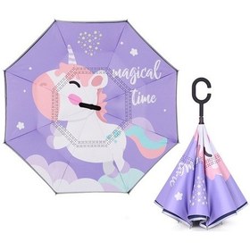 Resim Çocuk Şemsiye Ters Şemsiye Fantasy Ünicorn Mor 