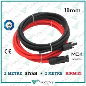 Resim Yakens Enerji Mc4 Soketli (2m+2m) 4 Metre 10MM Güneş Paneli Hazır Solar Kablo Siyah Kırmızı 