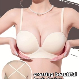 Resim Kadınlar İçin Push-Up Sütyen - Dolgusuz Kupalı, Kalın Taban Yükseltme (3cm), Ayarlanabilir Omuz Askılı, Yumuşak Bej Günlük ve Resmi İç Çamaşırı - Telsiz Küçük ile Orta Göğüslere Uygun, Strapless Push Up Sütyen, Orta Göğüs Desteği, Cazibeli Tasarım, Nefes Alabilen Kumaş 