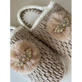 Resim Pembe Portakal Örgü Ev Terliği Panduf 