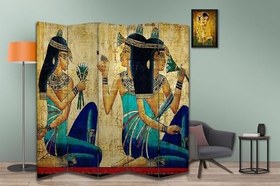 Resim Antik Mısır Tasarımlı Özel Tasarım Paravan Room Divider 180 x 200 cm 