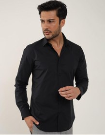 Resim Dufy Siyah Erkek Slim Fit Düz Klasik Yaka Uzun Kol Gömlek - 92868 Siyah 