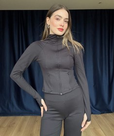Resim Aec Prive Kadın Bir Beden Küçük Gösteren FitLine Zip Detaylı Takım -43545 - L / Kahverengi 