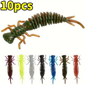Resim 10 adet Larva Yumuşak Yapay Yemler 55mm/75mm Balıkçılık Solucanı Silikon Bass Pike Minnow Swimbait Jigging Plastik Yemler 