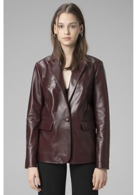 Resim Dericlub Wm011 Gerçek Deri Kadın Blazer Ceket Bordo Null Bordo 