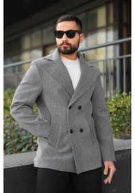 Resim Premium Kruvaze Orta Boy Kaşe Kaban Koyu Gri 
