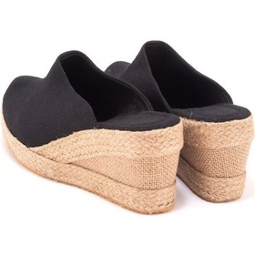 Resim Star Tombis Gerçek Elişi Platformlu Burnu Kapalı Elişi Hasır Keten 9cm Topuk Sabo Terlik Handmade Siyah 