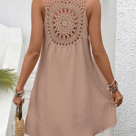 Resim Kadınlar İçin Şık Dantel Detaylı V Yaka Kolsuz Diz Boyu Elbise - Hafif Polyester-Spandeks Karışımı, A Kesim Yarı Saydam Tek Renk İlkbahar/Sonbahar Elbisesi, Sevgililer Günü Hediyesi 