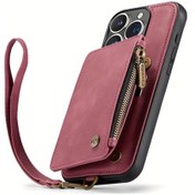 Resim Cloud011 Burgundy iPhone Uyumlu 13 Deri Cüzdan Kapak Manyetik Para Çantası Flip Telefon Kılıfı 