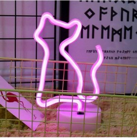 Resim epazzar Pembe Kedi Neon Led Işıklı Usb Girişli Pilli Masa Ve Gece Lambası 