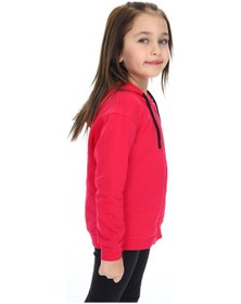 Resim Toontoy Kız Çocuk Kapüşonlu Fermuarlı Cepli Düşük Omuz Nakış Baskılı Örme Hırka - 2 İplik Koyu Fuşya 