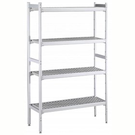 Resim Professional Düz Etejer Seti, Aluminyum Ayaklı, 4 Raflı, Her Raf Demonte Polietilen Tabletlerden Oluşur, Tabletler Bulaşık Makinesinde Yıkanabilir - 475x1784 Mm, H=1700 Mm BLS1784 